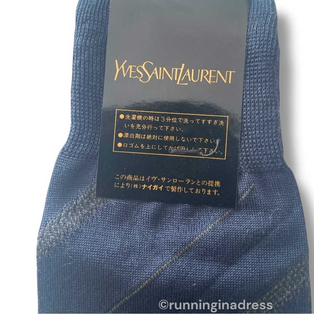 YSL Logo Men's Geometric Pattern YSL
Embroidery Dress Socks In Blue & Brown - Picture 8 of 9